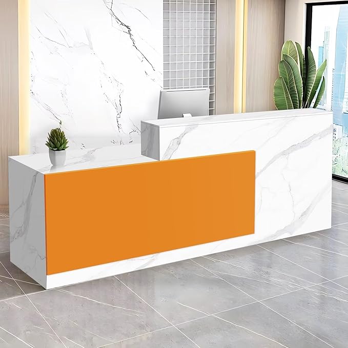 Reception Desk with Counter Modern Checkout Counter with Lockable Drawer Keyboard Tray Receptionist Desk for Office Salon Reception Table U Left 55inch/140cm