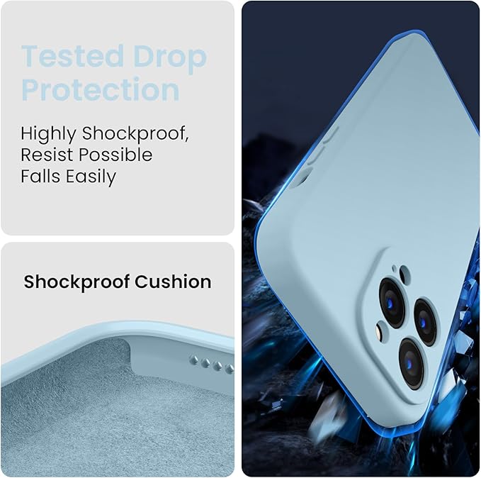 FireNova for iPhone 14 Pro Case, Silicone Upgraded [Camera Protection] Phone Case with [2 Screen Protectors], Soft Anti-Scratch Microfiber Lining Inside, 6.1 inch,Sky Blue