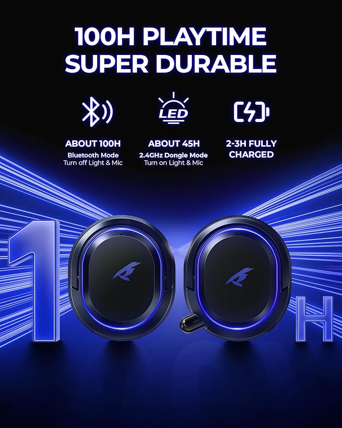 Wireless Gaming Headset, 7.1 Surround Sound, 2.4GHz USB Gaming Headphones with Bluetooth 5.4, 100H Battery, ENC Noise Canceling Mic, RGB Light, Wireless Headset for PC PS5 PS4 Mac Switch (Black-Blue)