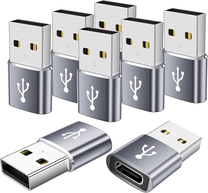 USB to USBC Adapter 8 Pack,USB A to C Adapter,USBC Female to USBA Male OTG Connector,C Cable Converter for iPhone,iWatch,Car Play,USB Charger,Grey