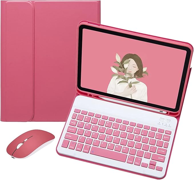 AnMengXinLing Keyboard Case for iPad Air 11 inch (M3 2025/M2 2024) with Mouse, Case for iPad Air 5th/4th Gen with Keyboard Cover with Pencil Holder, New Pink