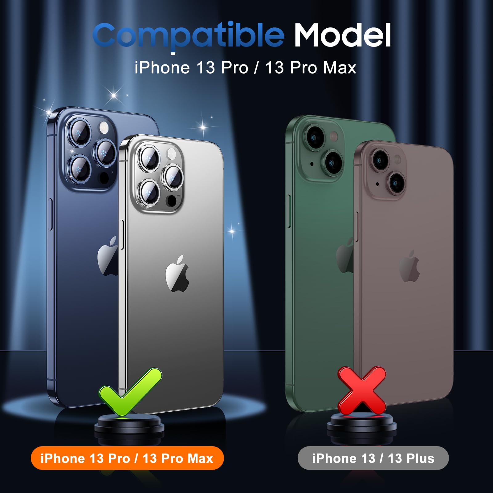 UniqueMe for iPhone 13 Pro Max/13 Pro Camera Lens Protector-Glitter Silver
