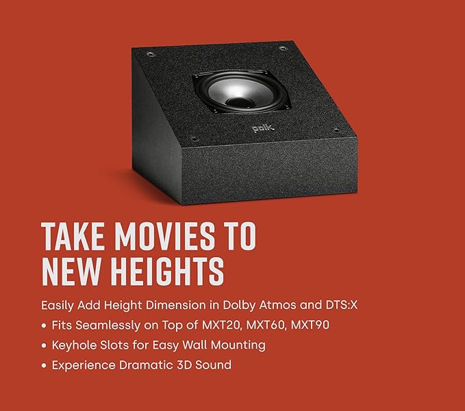 Polk Monitor XT90 Hi-Res Height Speaker Pair for 3D Sound Effect - Dolby Atmos-Certified, DTS:X and DTS Virtual:X Compatible 4" Dynamically Balanced Woofer, Midnight Black