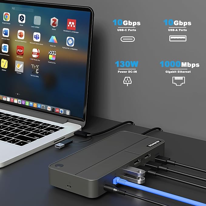 DisplayLink Docking Station 3 Monitors with 130W Power Supply,15 in 1 USB C Triple 4K Display Dock for M1 M2 M3 M4 Thunderbolt MacBook Pro/Air and USB-C/A Port Windows Laptops (3 HDMI, 2 DP)