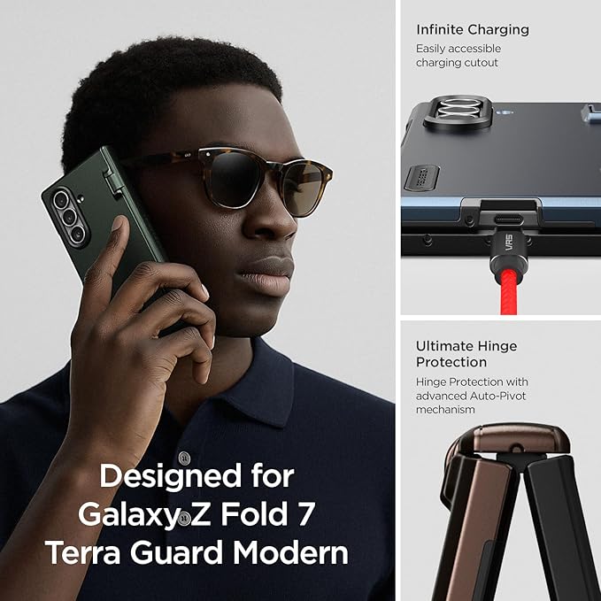 VRS DESIGN Terra Guard Modern for Galaxy Z Fold 7 (2025) – Magnetic Phone Case with Built-in Screen Protector, Rugged Dual Layer Protection & Spring-Loaded Hinge Cover (Matte Black)