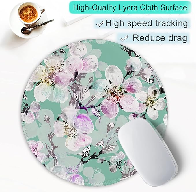 ITNRSIIET Round Mouse Pad with Stitched Edge Premium-Textured Waterproof Non-Slip Rubber Base Desktop Protection Mat Diameter 8.7 inches, Beautiful Flower Art