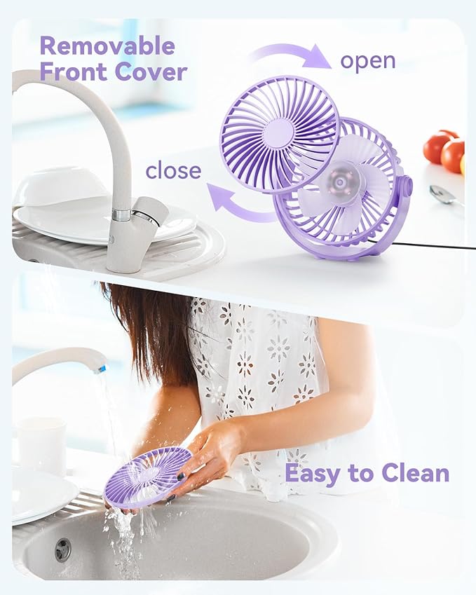 USB Desk Fan, 5 Inch Mini Portable, 3 Speeds Strong Airflow Personal Desktop, Detachable Cooling Fan 360° Rotation Quiet Small Fan for Desk Home Office Travel Car, Purple, 5ft Cable