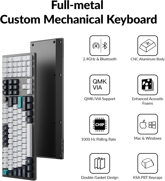 Keychron Q6 Max QMK/VIA Bluetooth Wireless /2.4 GHz/USB-C Wired Custom Mechanical Keyboard, Full Size Programmable Knob RGB Backlit Hot-Swappable Gateron Red Switch for Mac Windows Linux - Black