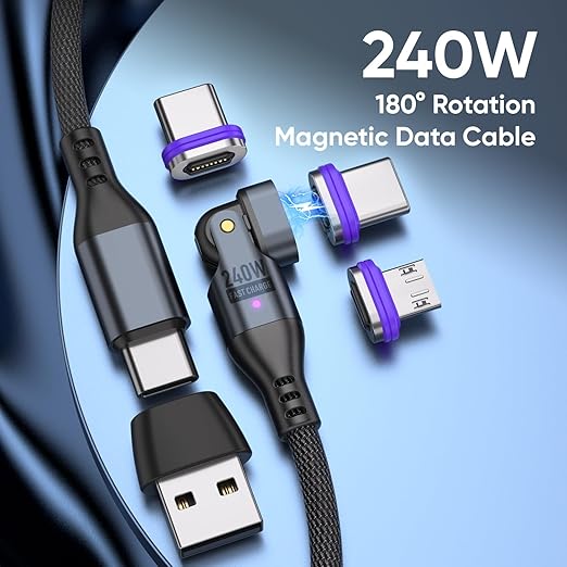 240W Rotating USBC to USB C Magnetic Data Cable, 3ft for Laptop/Tablet/Smart Phone