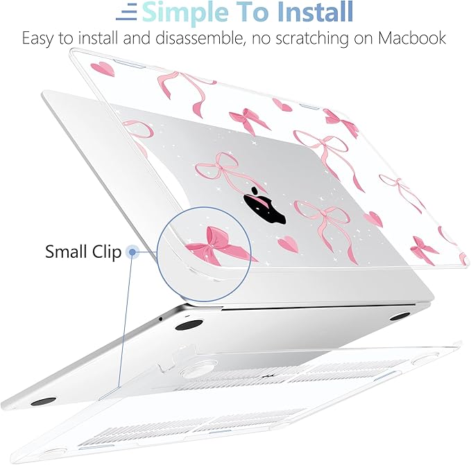 MEEgoodo Case for M4/M3/M2 MacBook Air 13.6 inch Case 2025 2024 2022, Fit Model A3240/A3113/A2681, Laptop Hard Shell with Keyboard Cover Compatible with MacBook Air 13 inch, Pink Ribbons Bows