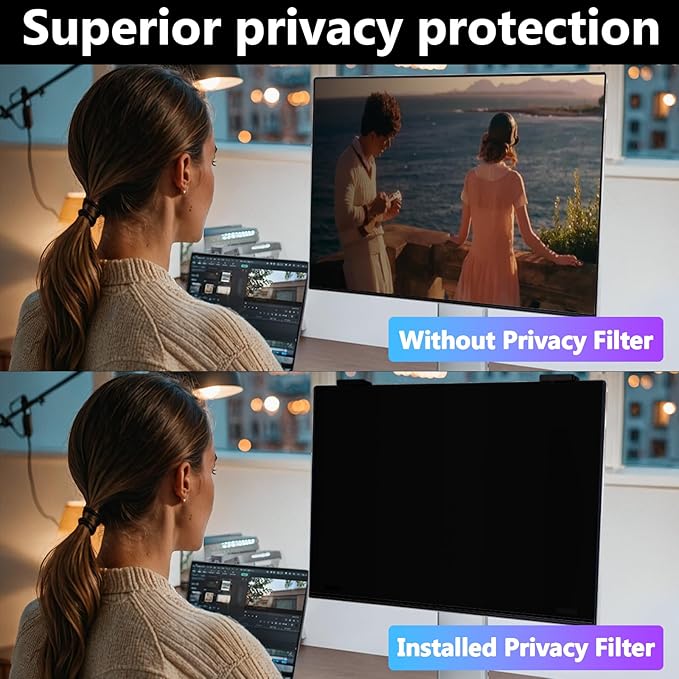 Magnetic Computer Privacy Screen Filter 24 Inch for Frameless Monitor Thin Bezel 16:9 Widescreen, Hanging Removable Anti Blue Light Privacy Shield Protector Eye Protection