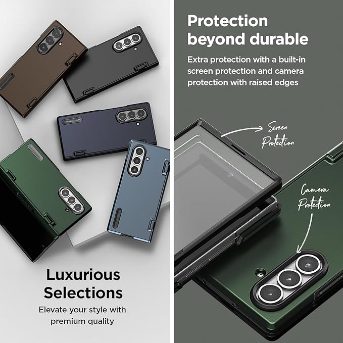 VRS DESIGN Terra Guard Modern for Galaxy Z Fold 7 (2025) – Magnetic Phone Case with Built-in Screen Protector, Rugged Dual Layer Protection & Spring-Loaded Hinge Cover (Navy)