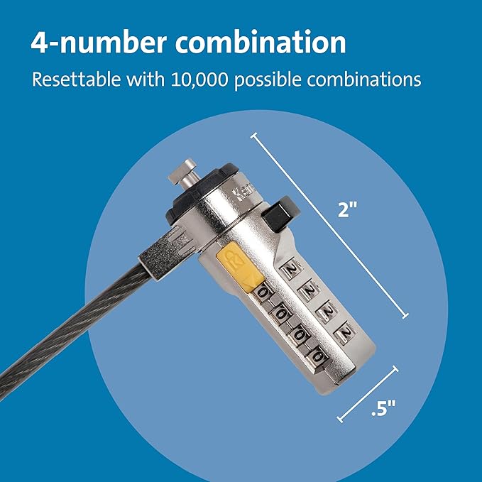 Kensington Combination Cable T-Bar Standard Lock Slot for Laptops, Resettable 4 digit password with 6 Foot Cable, K64673AM