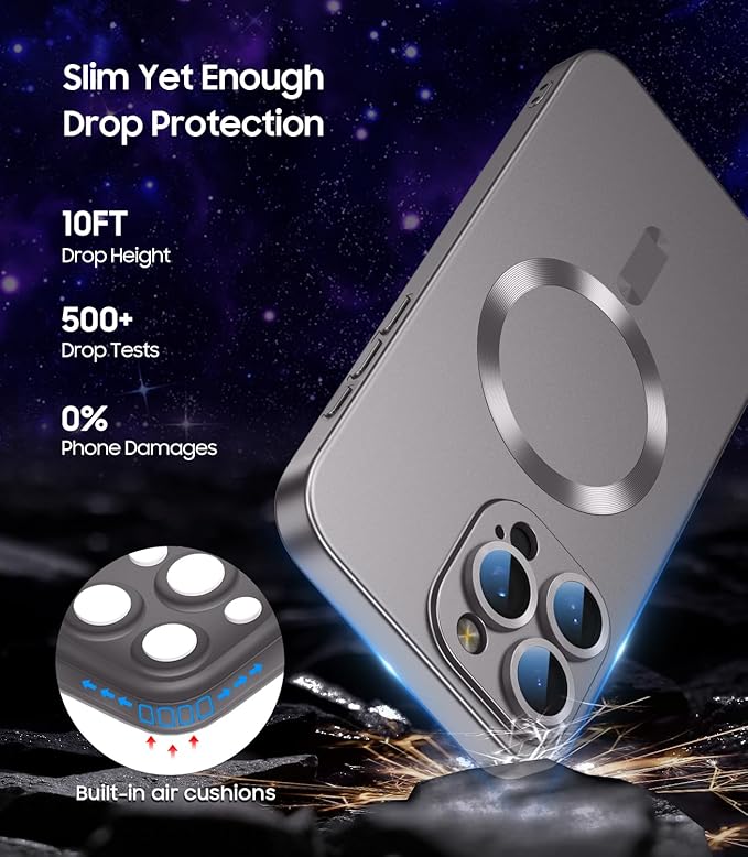Magnetic for iPhone 16 Pro Max Case [Compatible with MagSafe][Built-in Camera Lens Protector] Slim Soft Silicone Bumper Shockproof Metallic Phone Shell (Titanium Gray)