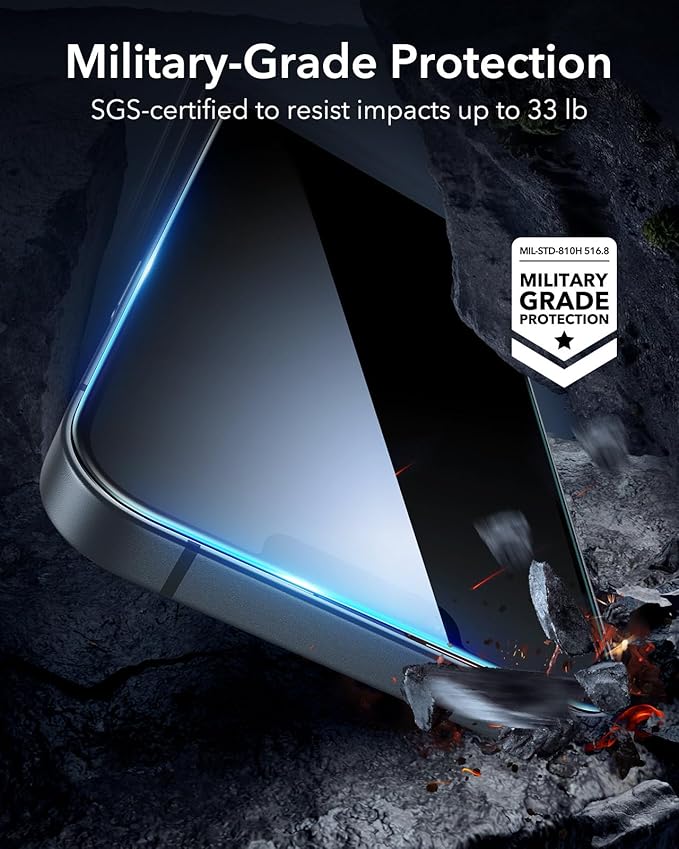ESR 3 Pack for iPhone 16e/ iPhone 14/ iPhone 13/13 Pro Privacy Screen Protector, Anti-spy Tempered-Glass Privacy Screen Protector with Flawless Fit Tray