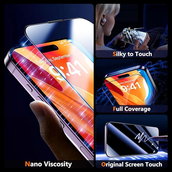 UniqueMe for iPhone 14 Pro Screen Protector - [Military Grade Shatterproof & 9H+ Hardness] Screen Protector 14 Pro Tempered Glass Full Coverage Protection, Easy Installation, 2 Packs