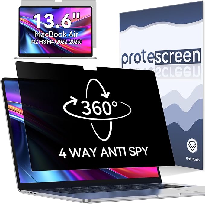 360° Privacy Screen for MacBook Air 13.6/13 Inch (2022-2025, M2, M3, M4), 4 Way Privacy Anti Glare Blue Light Filter Shield Film Anti Spy Laptop Protector for Mac 13.6In Computer