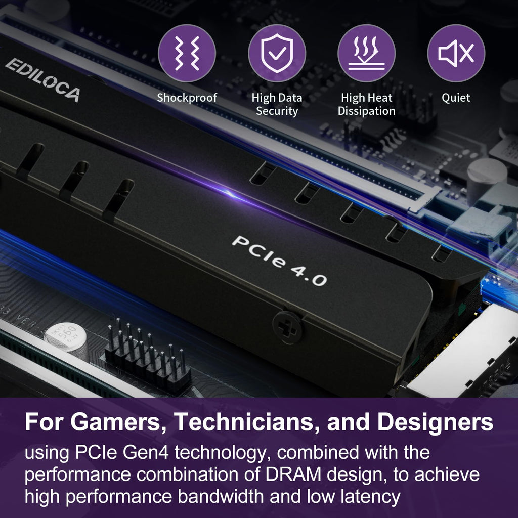 Ediloca 4TB PS5 SSD with Heatsink PCIe Gen4 NVMe M.2 Gaming SSD, 7400MB/s Read, 4GB DRAM Cache, 3D TLC | Internal Solid State Drive Compatible with PS5 & PC(EN855)