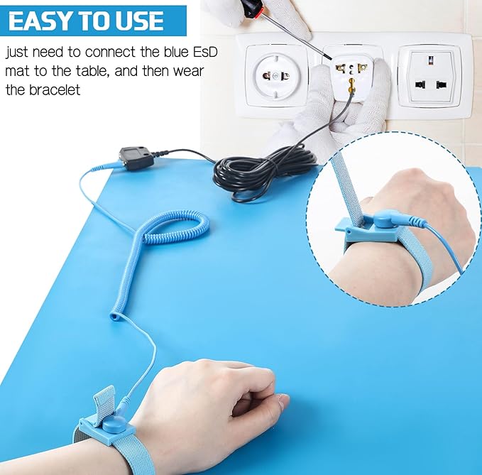 Anti-Static Mat Kits Includes Heat Resistant ESD Mats Anti Static Wrist Straps Grounding Cords Rubber Soldering Table ESD Pad for Computer PC Building Electronics Repair (1 Pack,24 x 35 in)