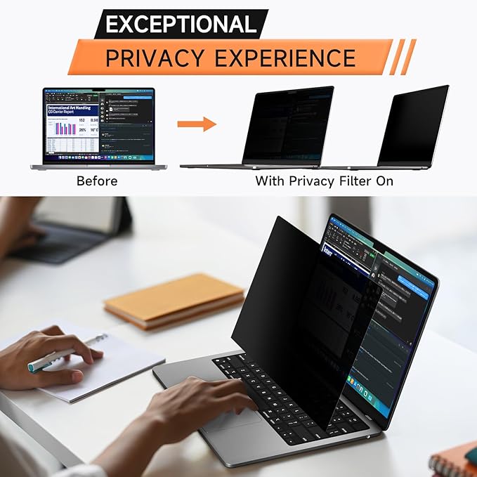 Privacy Screen for MacBook Pro 16 Inch (2021-2024, M1, M2, M3, M4, Pro, Max), Matte Anti Glare Blue Light Filter, Nano No Glue Anti Spy Black Protector for Mac Pro 16In Laptop
