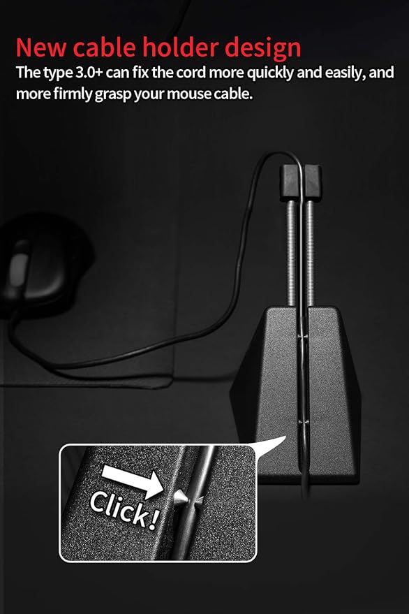 Hotline Games Mouse Bungee 3.0+ Mouse Cord Clip Cord Management System Fixer Holder for Esports FPS Game (3.0+ Black)