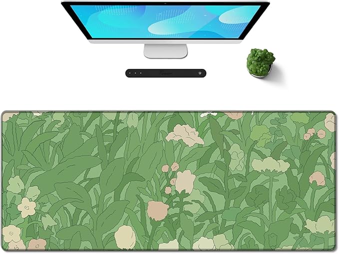 Galdas Gaming Mouse Pad XXL XL Large Long Extended Big Mousepad Non-Slip Rubber Keyboard Mouse Pad with Stitched Edges for Laptop Home Office (31.5x11.8x0.08 Inch) -Green Leaf