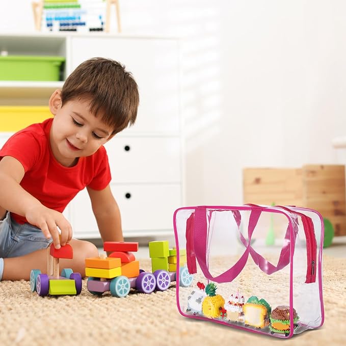 6 PCS Waterproof Toy Storage Bags With Zipper, Clear Toy Storage Organizer, Portable Organizer For Blocks, Puzzles, Books, Board Games, Clay(Red, Blue)