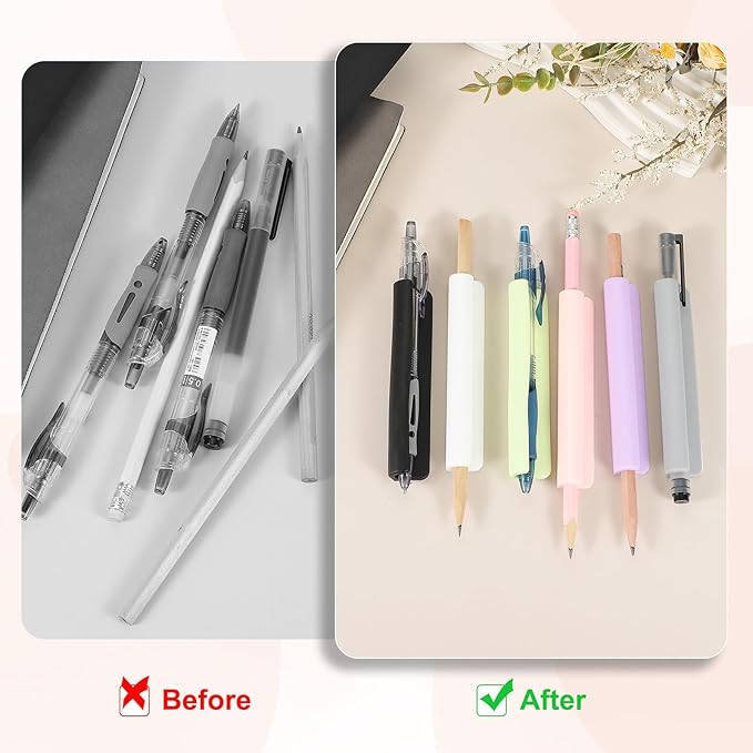 PATIKIL 2 Pcs Adhesive Pencil Holders, 105mm Long Universal Pencil Clip Silicone Pen Holder Office Pen Organizer for Desk Wall Clipboard Notebook Tablet Case Stylus, Pink