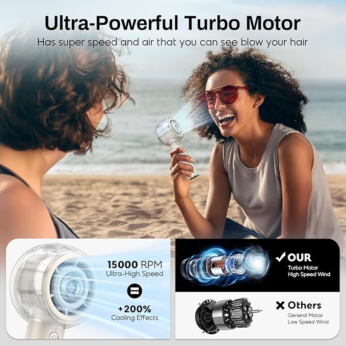 Misting Portable Handheld Fan, Powerful Turbo Motor, 6000mAh Rechargeable Battery, Personal Mini Fans with 4 Strong Wind, Cooling Gadgets for Travel, Camping, Beach, Outdoor, Gifts for Women Men-Ivory