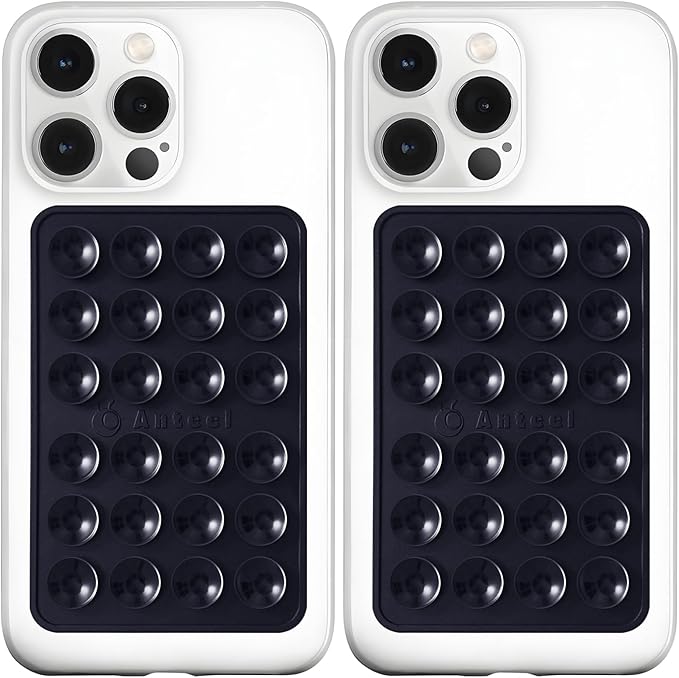 Anteel MAX Silicone Suction Phone Case Adhesive Mount, Upgraded Super Strong Grip, Durable, Easy to Use, Hands-Free Sticky Phone Holder for Selfies, Tiktok Videos, 2.56"x3.94" (BLK&BLK)