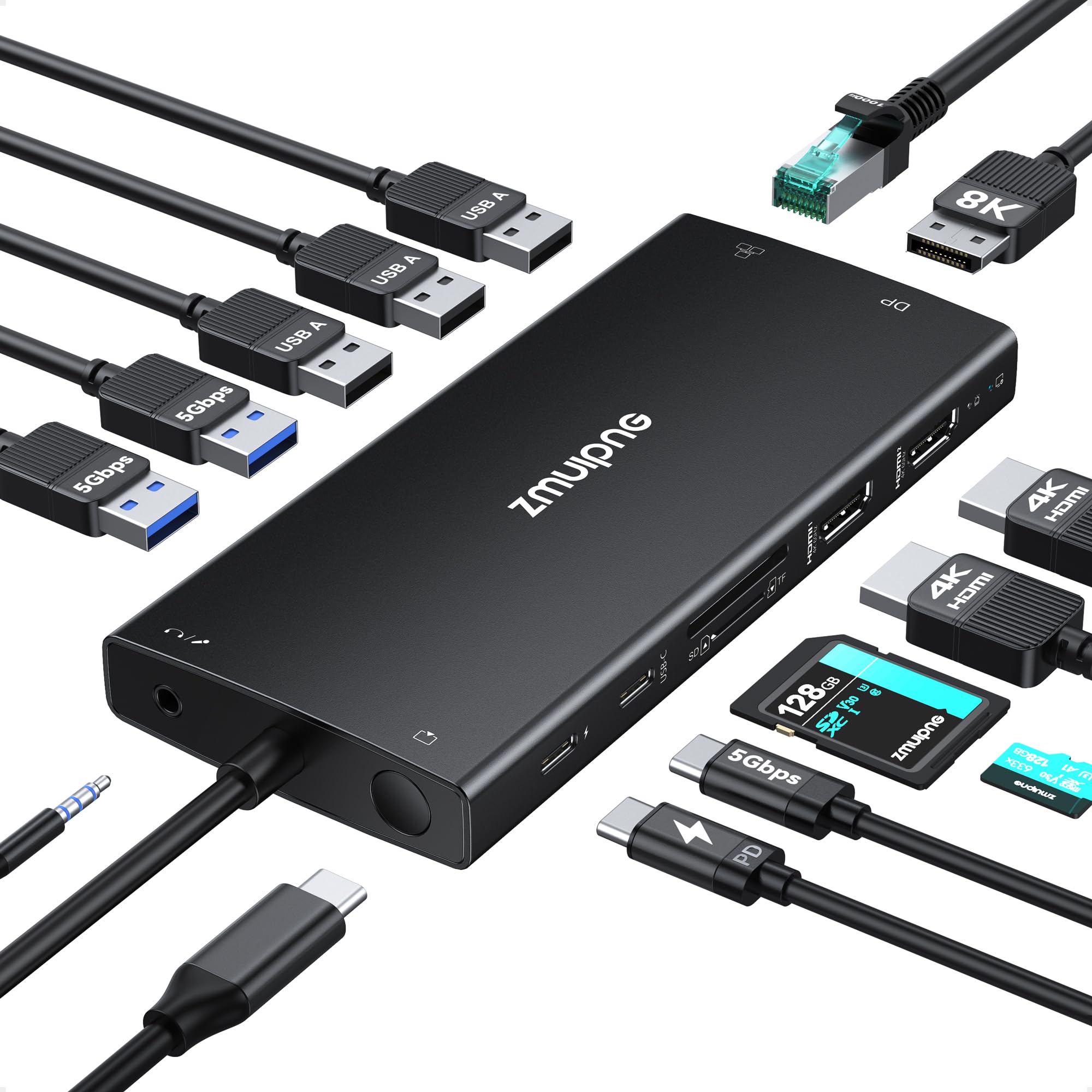 USB C Laptop Docking Station Dual Monitor 4K HDMI+8K DP for Dell HP