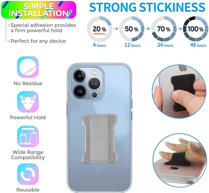 WUOJI Universal Phone Grip for Smartphones - Phone Holder for Hand - Wireless Charging Compatible (Silver) - 2Pack