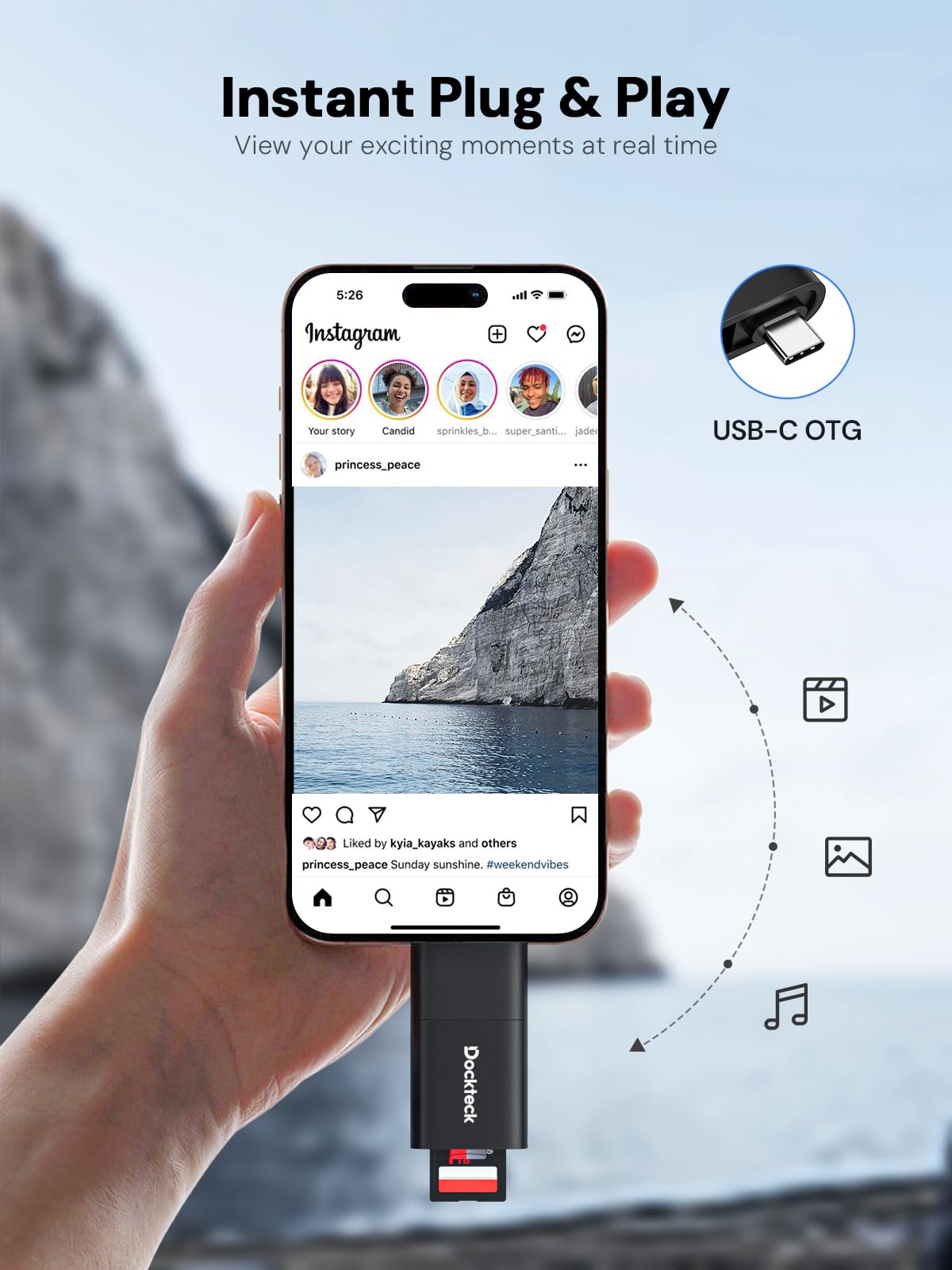 Dockteck SD Card Reader, Dual-Slot Card Reader to Micro SD Card Adapter