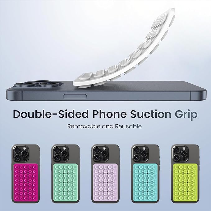 2PACK Silicone Double Sided Suction Phone Case Mount, Detachable Hands Free & Strong Grip Holder for Selfies & Videos, Compatible iPhone Android (White, 2Pack 40 Suction Cups)