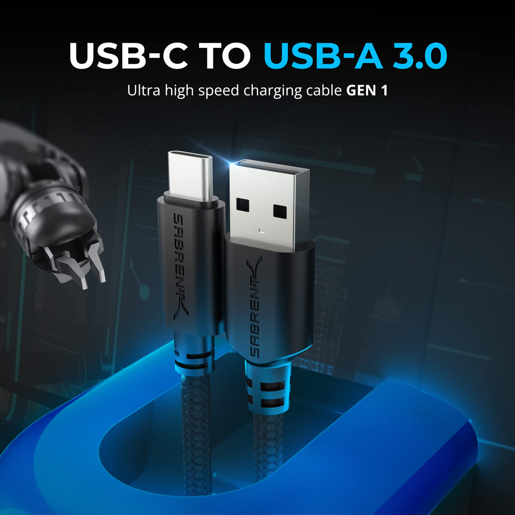 SABRENT USB-C to USB-A 3.0 Cable, 6ft, 3-Pack, Black (CB-C3X6)