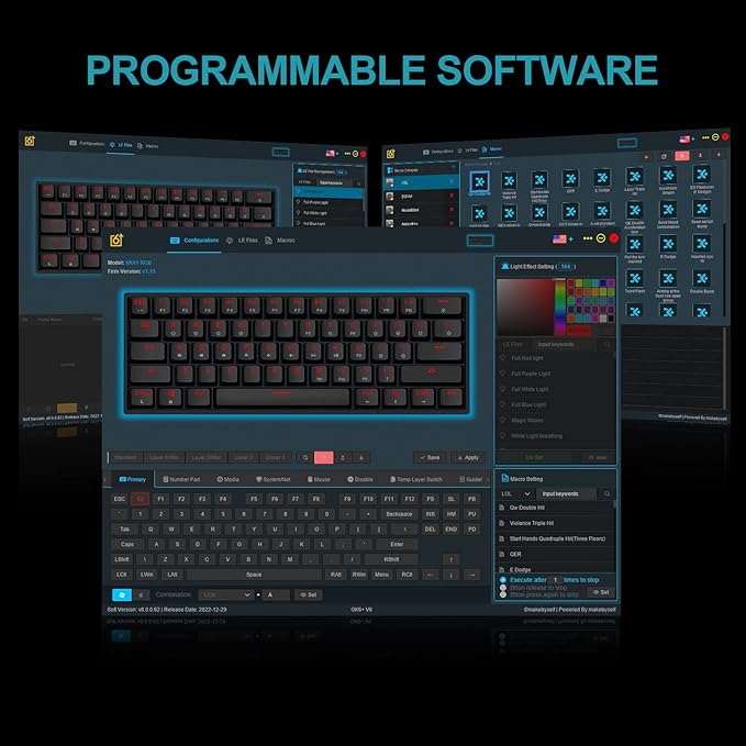 EPOMAKER SKYLOONG GK61 SK61 61 Keys Hot Swappable 60% Mechanical Keyboard with RGB Backlit, Doubleshot ABS Keycaps, Dustproof for Win/Mac/Gamers（Gateron Optical Red, White