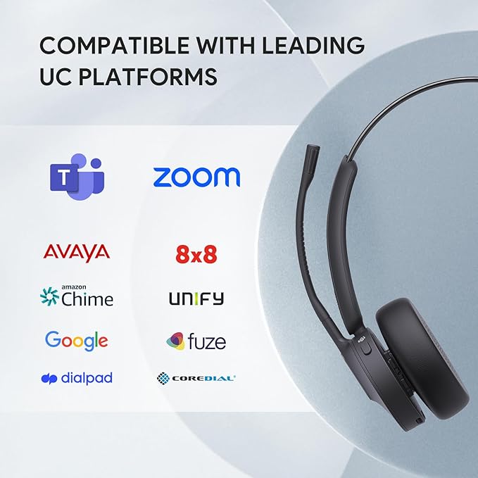 Yealink BH70 with Stand Wireless Bluetooth Headset with Microphone for Work, up to 35h Talking Battery Life, 3 Noise Cancellation Mics, Teams Certified, ≤90min Fast Charging, NO Power Adapter Needed