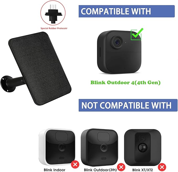 6W Solar Panel Charger for Blink Outdoor 4 (4th Gen), Solar Panel with 13.1ft Waterproof Charging Cable, Waterproof Rubber Plug, 360°Adjustable Mount and Micro USB and Type-C Port (for Blink 4-4PC)