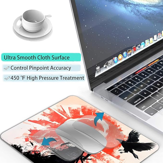 Japanese Anime Kurosun Samurai Custom Mouse Pad with Non-Slip Rubber, Small Square Design for Wireless Laptop & Computer Mouse Pads for Desk, 9.5 x 7.9 inch Smooth Surface for Gaming & Office