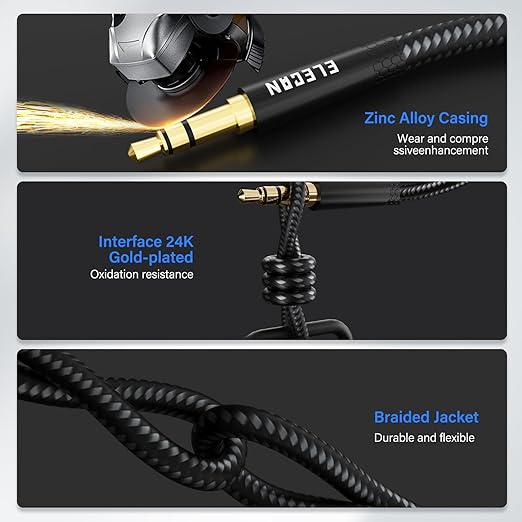 Elecan Headphone Extension Cable 1 Ft/2 Pack, 1/8 Inch 3.5 MM AUX Cord Wire Male to Female, Hi-Fi Sound Thin&Slim Braided TRS Stereo Audio Beats Cable Extender for Car,Home Stereos, Speaker,Phones