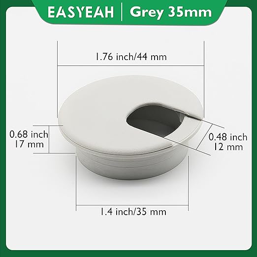 2 Pcs Desk Grommet 1-3/8" / 35 mm, Desk Cord Hole Cover, Cable Grommet ABS Plastic, Desk Hole Grommet for Home & Office Pc, Detachable Cable Cord Organizer-Light Grey