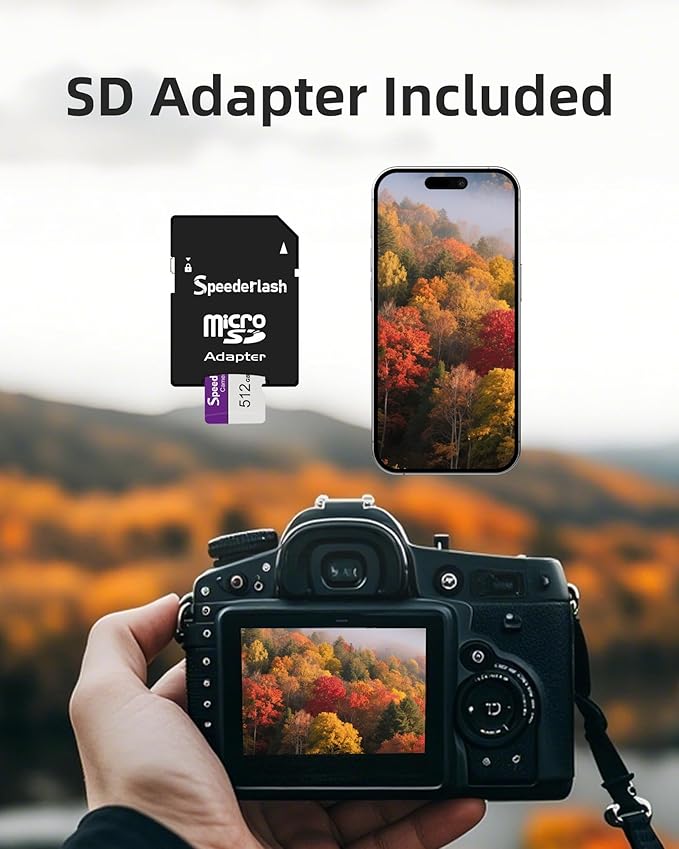 Micro SDXC Memory Card 64GB, Speederlash Camera Plus TF Card with Adapter, Up to 90MB/s Read Speed, 4K UHD&5K Video Support, U1 V30 A1 Rated, Waterproof, for Security Camera, Dashcam, Drones