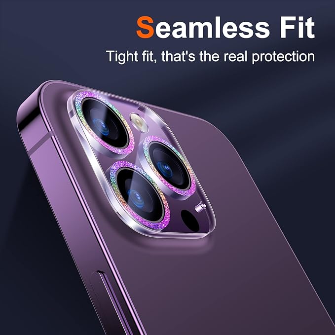 UniqueMe [3 Pack Compatible for iPhone 14 Pro Max/iPhone 14 Pro Camera Lens Protector Tempered Glass,[Case Friendly][Scratch-Resistant][Night Shooting Mode]-Glitter Colorful
