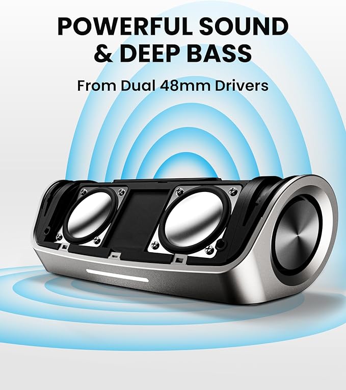 Cleer Scene Wireless Bluetooth Speaker, Stereo Wireless Pairing, Waterproof IPX7, 12Hrs Play time, Deep Bass, Built-in Mic, Powerful Portable Speakers, for Outdoor & Party, Home, Grey