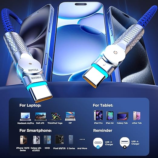USB C to USB C Cable 10FT 240W, 180°Rotating USB C Cable Braided Type C Charger Cable Fast Charge for iPhone 16/16Pro/16Plus/16ProMax,MacBook Air,iPad Pro,Pixel,Samsung Galaxy S23/S24Ultra-Blue