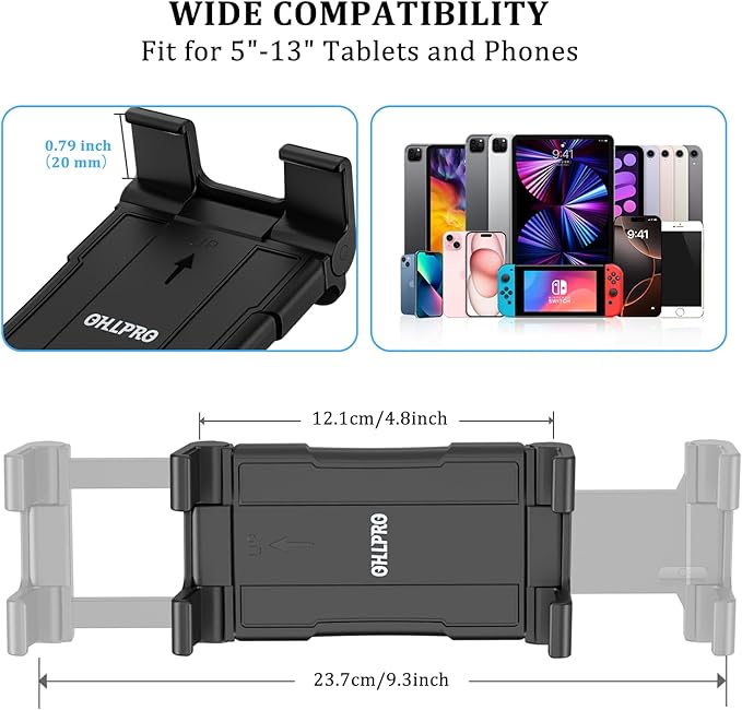 OHLPRO Tablet Wall Mount Holder for iPad, 360° Adjustable Swivel No-Drill 3M Adhesive Stand for Kitchen Compatible with 5-13 Inch Smartphones iPads Samsung Tab Fire HD Kindle & More Devices