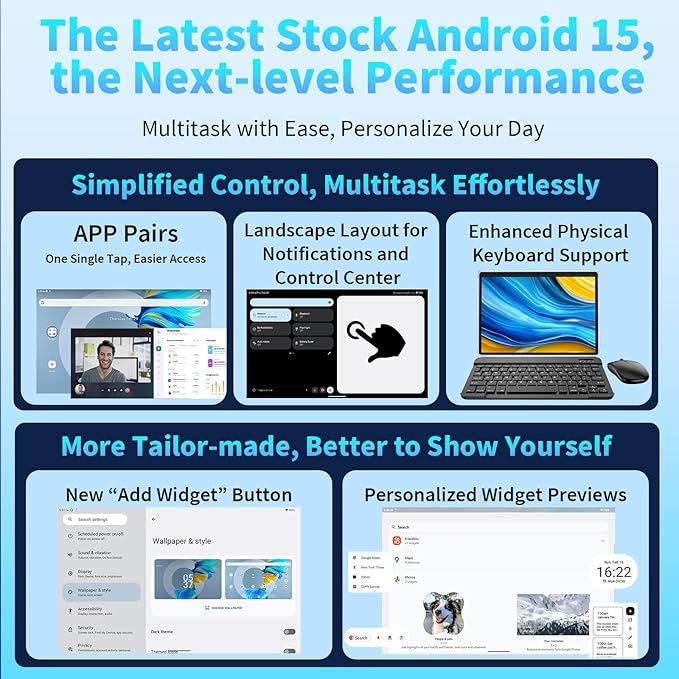 Android 15 Tablet 10 Inch, 26GB RAM+256GB ROM/2TB Expandable Tablet, 2 in 1 Tablets with Keyboard Case Mouse Stylus, 2.0GHz Octa-core CPU, IPS HD Screen, 5G WiFi BT 5.0, 8000mAh Battery (Black)