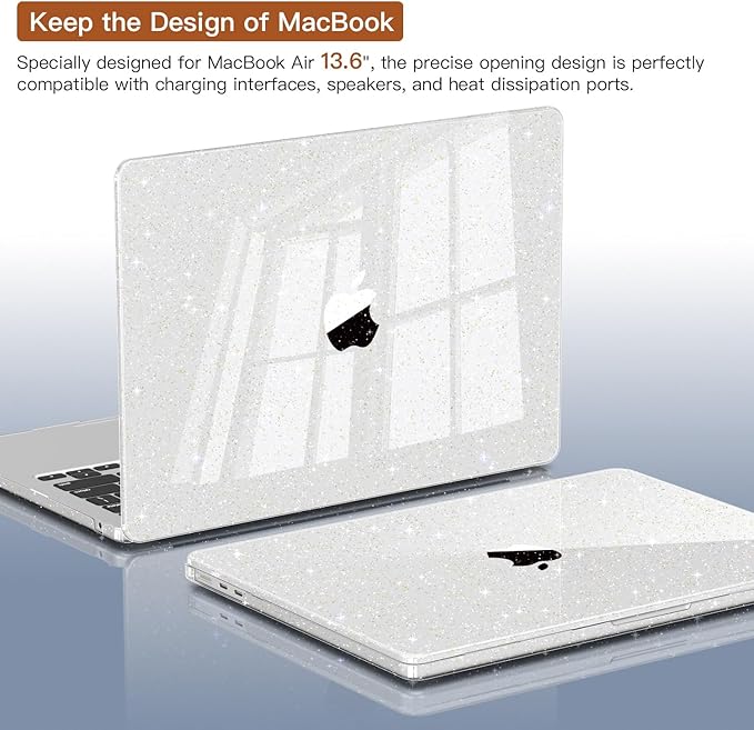 CISSOOK Clear Glitter Star Case for MacBook Air 13.6 inch 2025 2024 2022 Release A3240 A3113 A2681, Glossy Sparkly Hard Shell Case with Keyboard Cover Type C Adapter for MacBook Air 13.6" M2 M3 M4