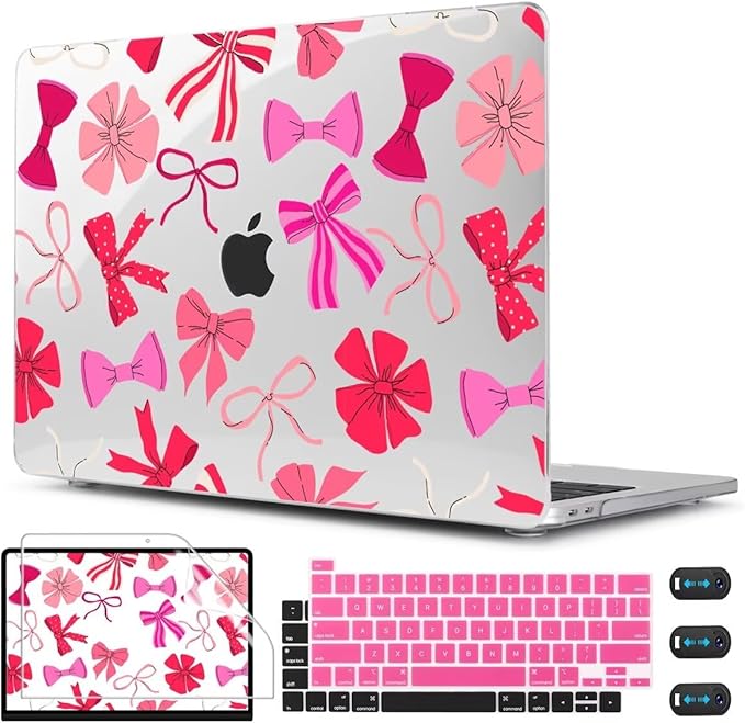 CISSOOK Compatible with MacBook Pro 13 inch 2025-2016 Release M2 M1 Chip A2338 A2251 A2289 A2159 A1989 A1706 Model, Plastic Hard Shell Case with Keyboard Cover&Screen Protector, Pink Bows