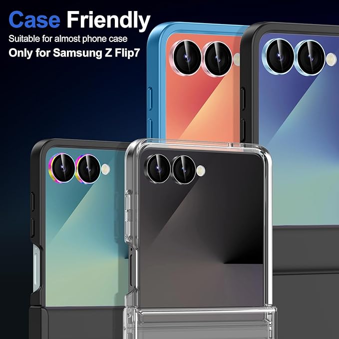 for Samsung Galaxy Z Flip 7 Camera Lens Protector, Individual Metal Ring Tempered Glass Lens Cover, [Strong Adsorption] Scratch Resistant Ultra-Thin HD Clear Lens Cover, 1 Set-Blue Ring